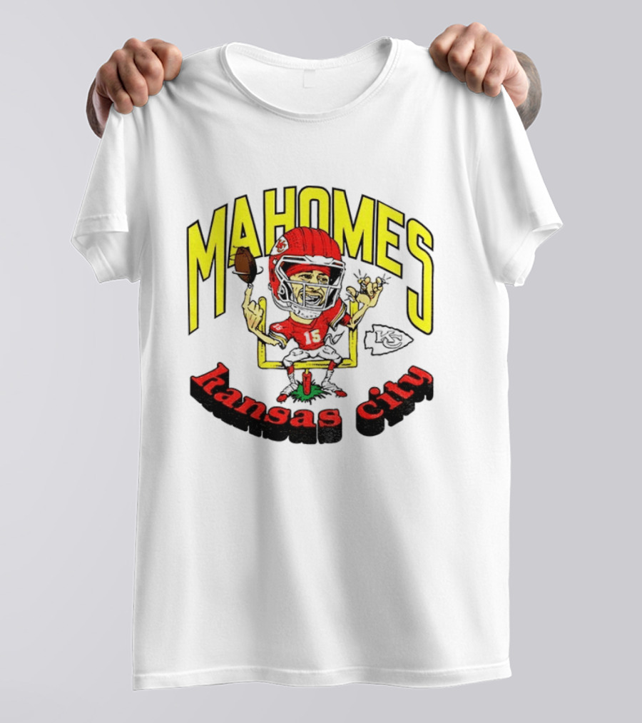 Mahomes Kansas City Chiefs Caricature Player Touchdown Celebration T-Shirt