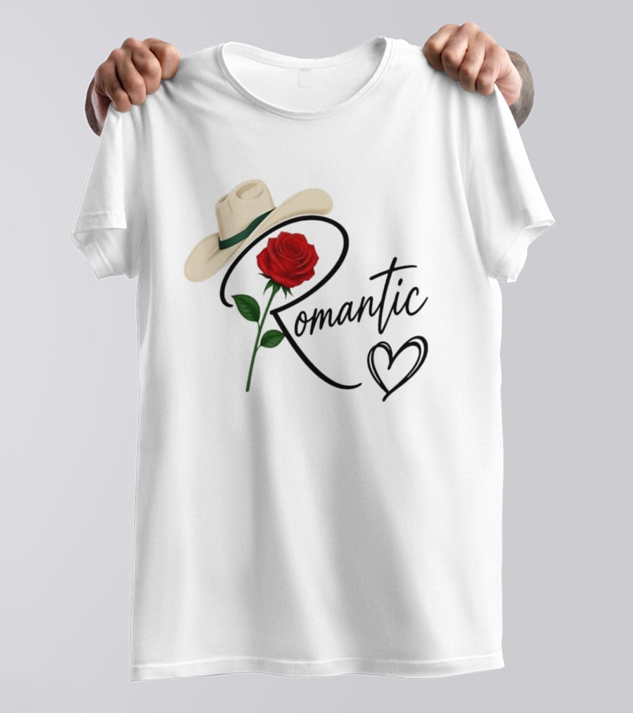 Romantic Cowboy Hat Rose Western Love Heart T-Shirt