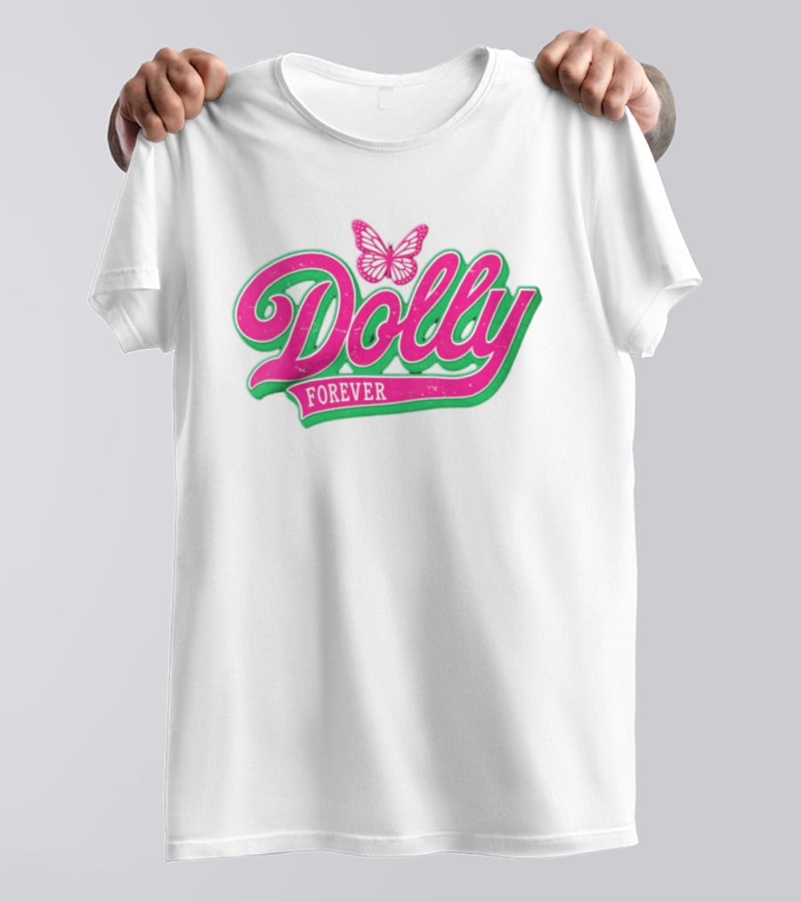 Dolly Forever Pink Butterfly Script T-Shirt