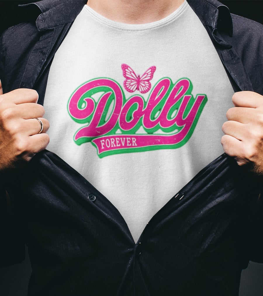 Dolly Forever Pink Butterfly Script T-Shirt