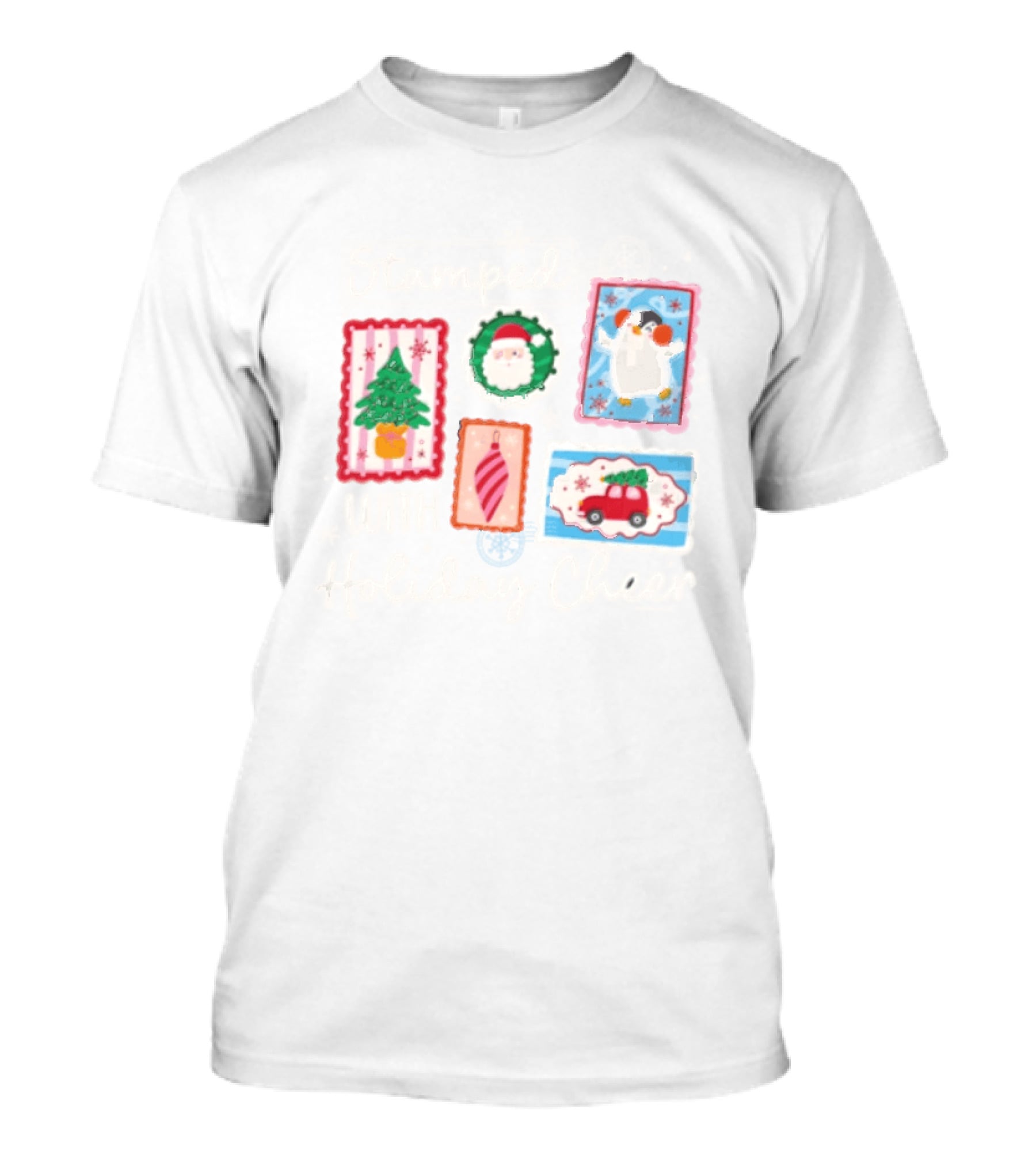 Stamped With Holiday Cheer Christmas Tree Santa Penguin Car T-Shirt