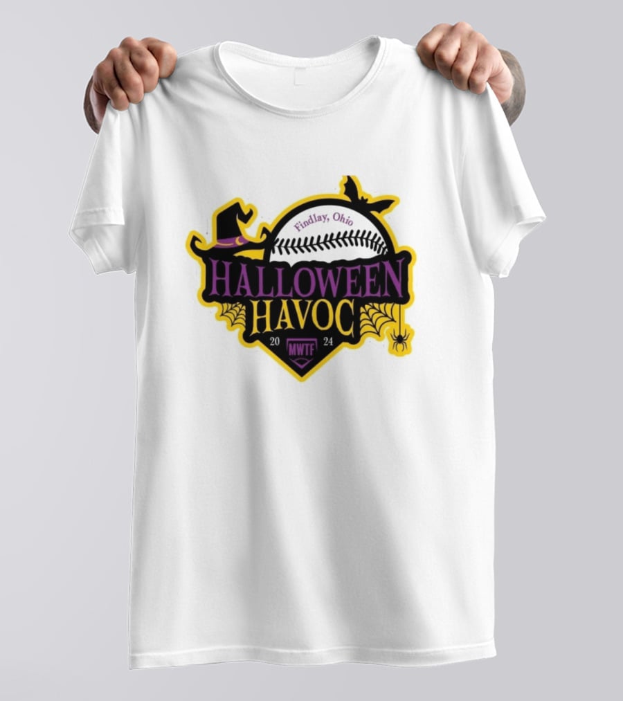 Findlay Ohio Halloween Havoc 2024 Softball MWTF Spooky Witch Hat Spider Web T-Shirt