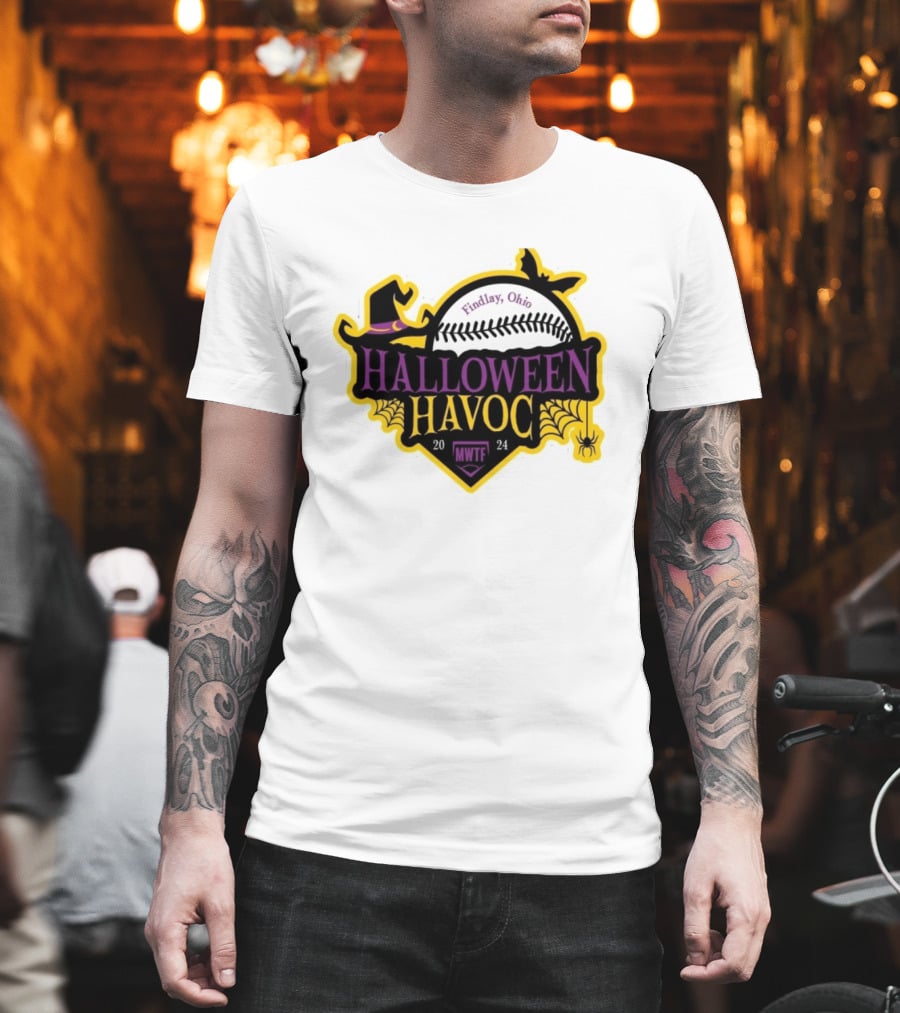 Findlay Ohio Halloween Havoc 2024 Softball MWTF Spooky Witch Hat Spider Web T-Shirt
