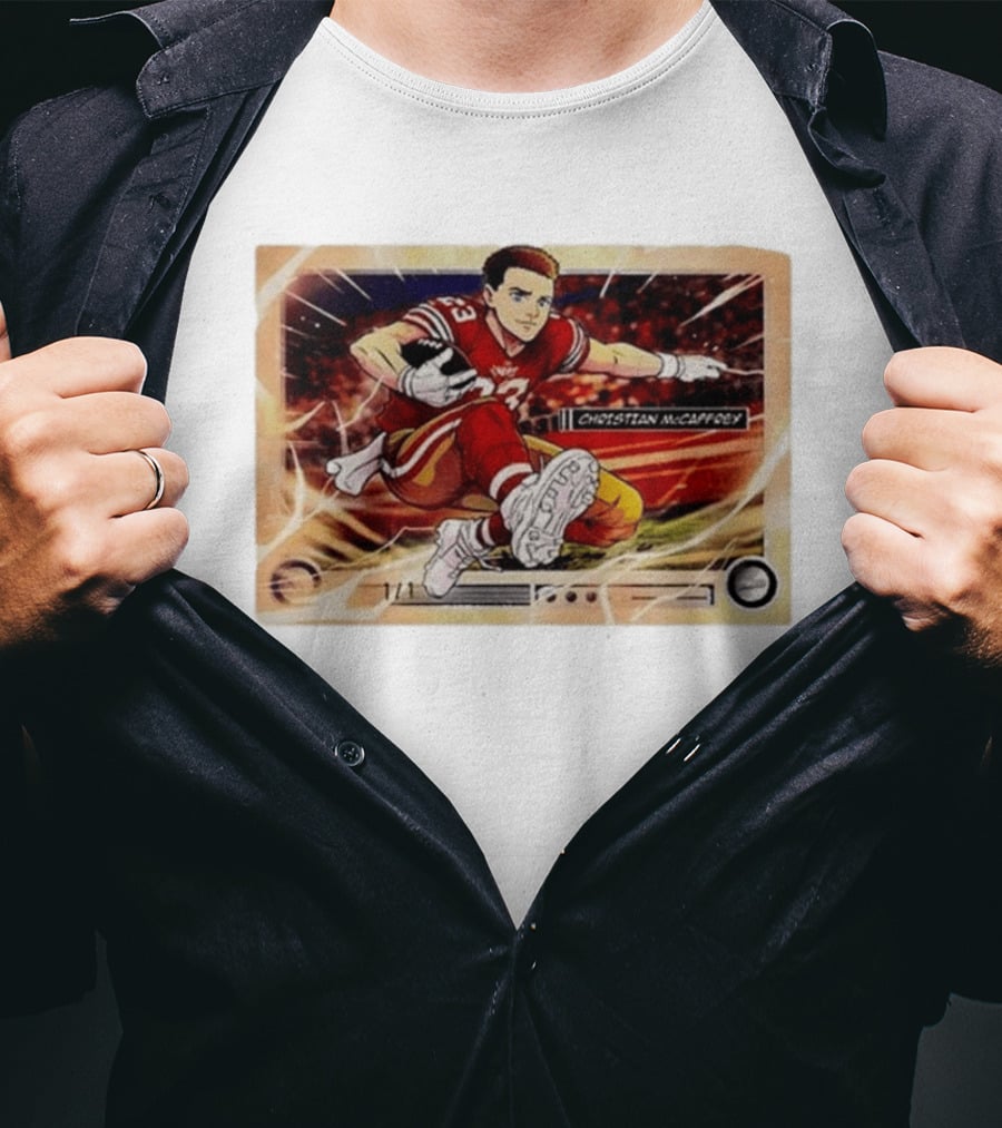Christian McCaffrey 49ers Ultra Rare Anime Trading Card Burst T-Shirt