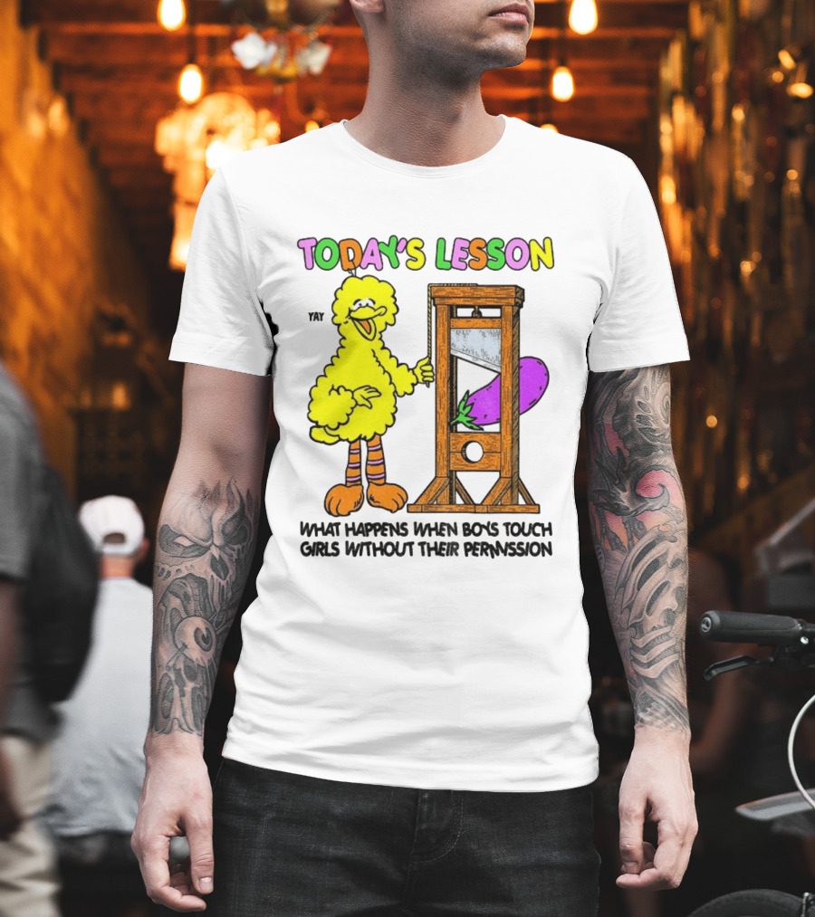 Today's Lesson What Happens When Boys Touch Girls Without Their Permission Big Bird And Guillotine T-Shirt