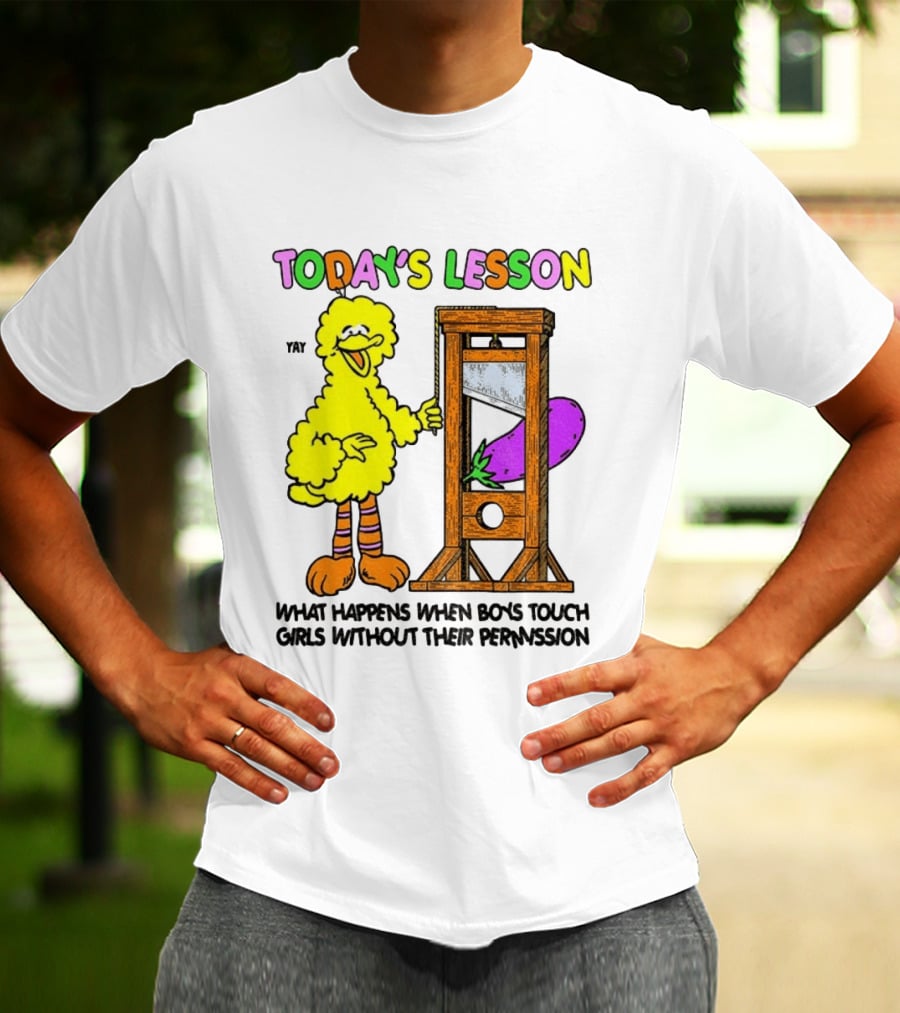 Today's Lesson What Happens When Boys Touch Girls Without Their Permission Big Bird And Guillotine T-Shirt