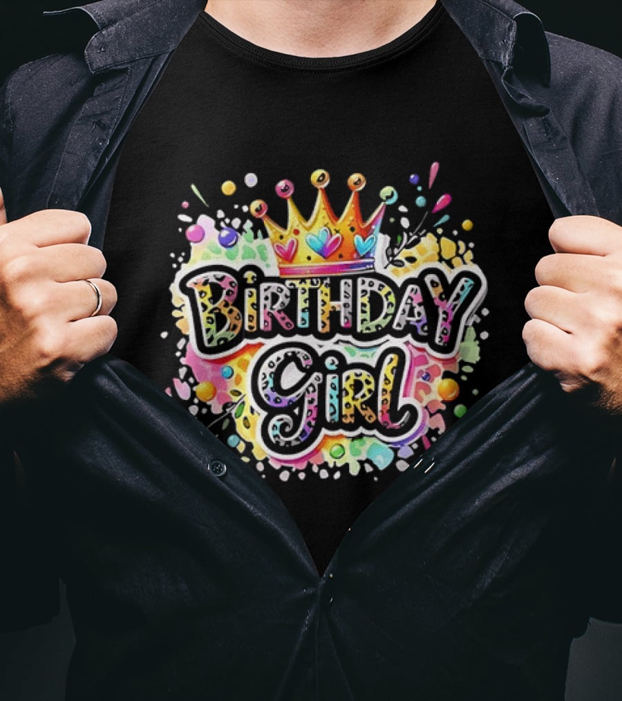 Birthday Girl Colorful Crown Splash T-Shirt