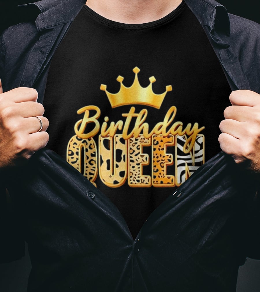 Birthday Queen Crown Leopard Print Zebra T-Shirt