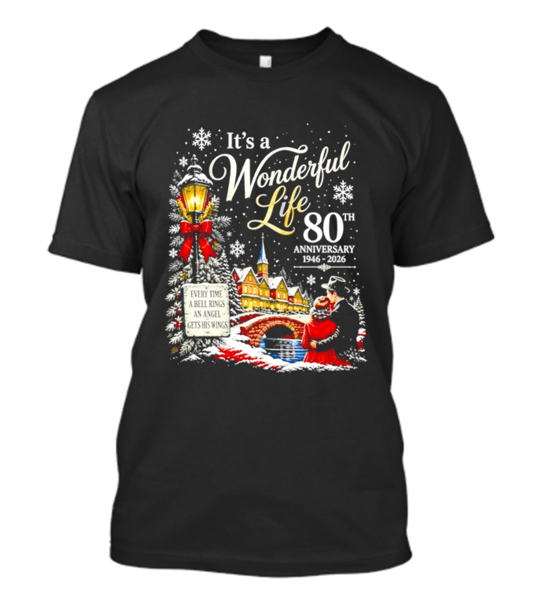 It's A Wonderful Life 80th Anniversary 1946 2026 Christmas Village Scene Snowflakes Lantern T-Shirt