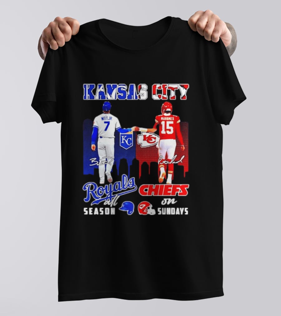 Kansas City Royals And Chiefs Bobby Witt Jr Patrick Mahomes NFL MLB All Season Sundays T-Shirt