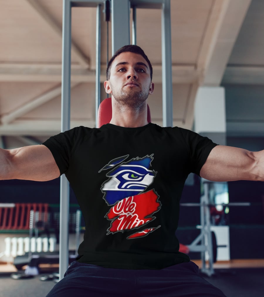 Seattle Seahawks Ole Miss Rebels Ripped Fabric Reveal T-Shirt