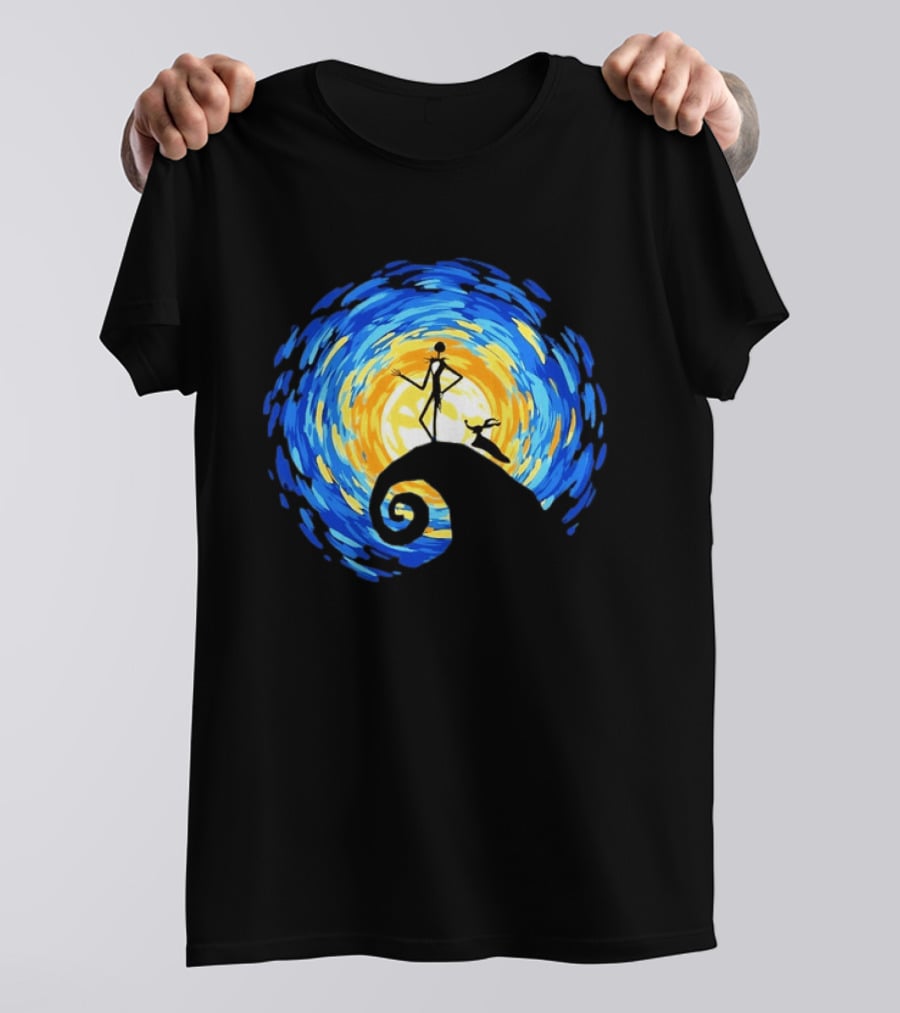 Jack Skellington Zero Halloween Starry Night Scene Inspired By Van Gogh T-Shirt