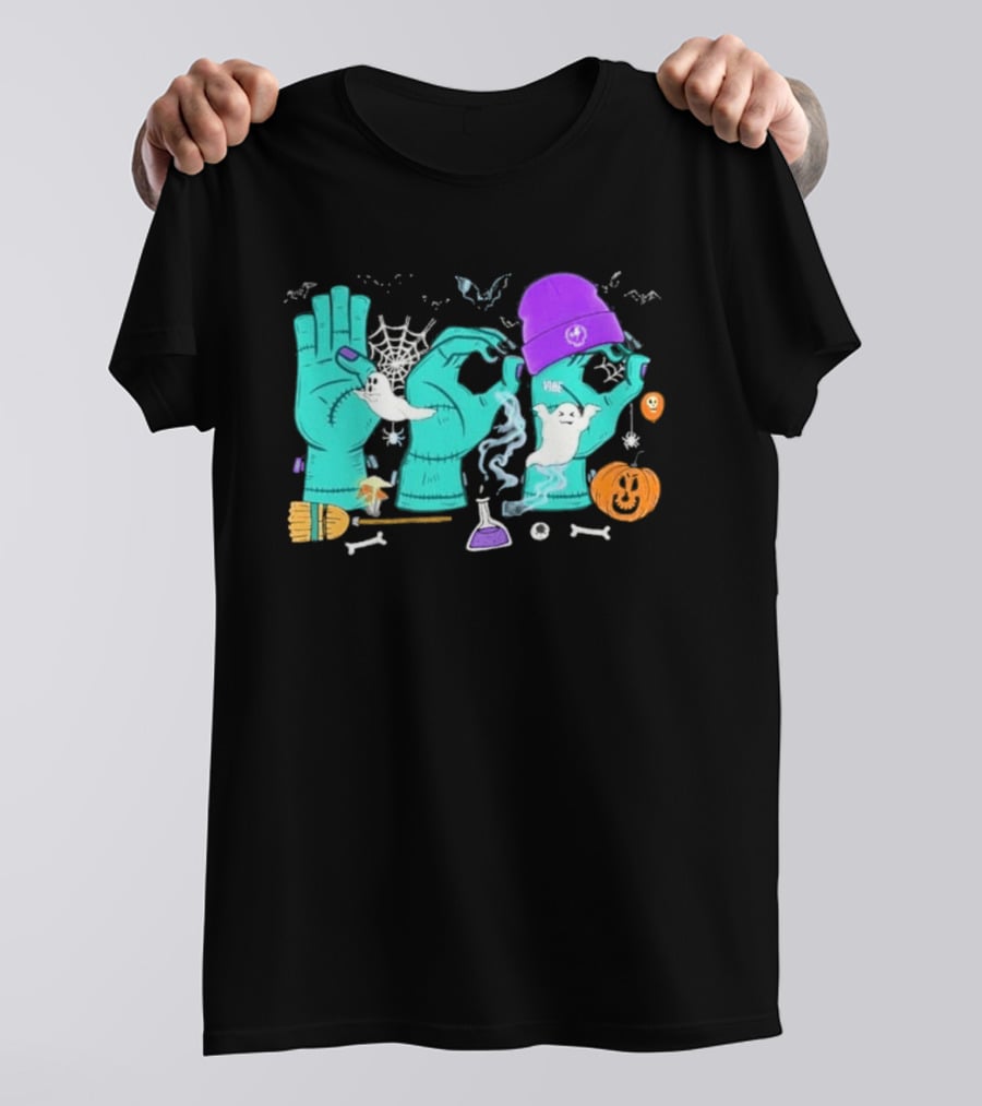 Boo ASL SPED Halloween 2026 Ghost Hands Pumpkin Broomstick Hat Bat Cobweb T-Shirt