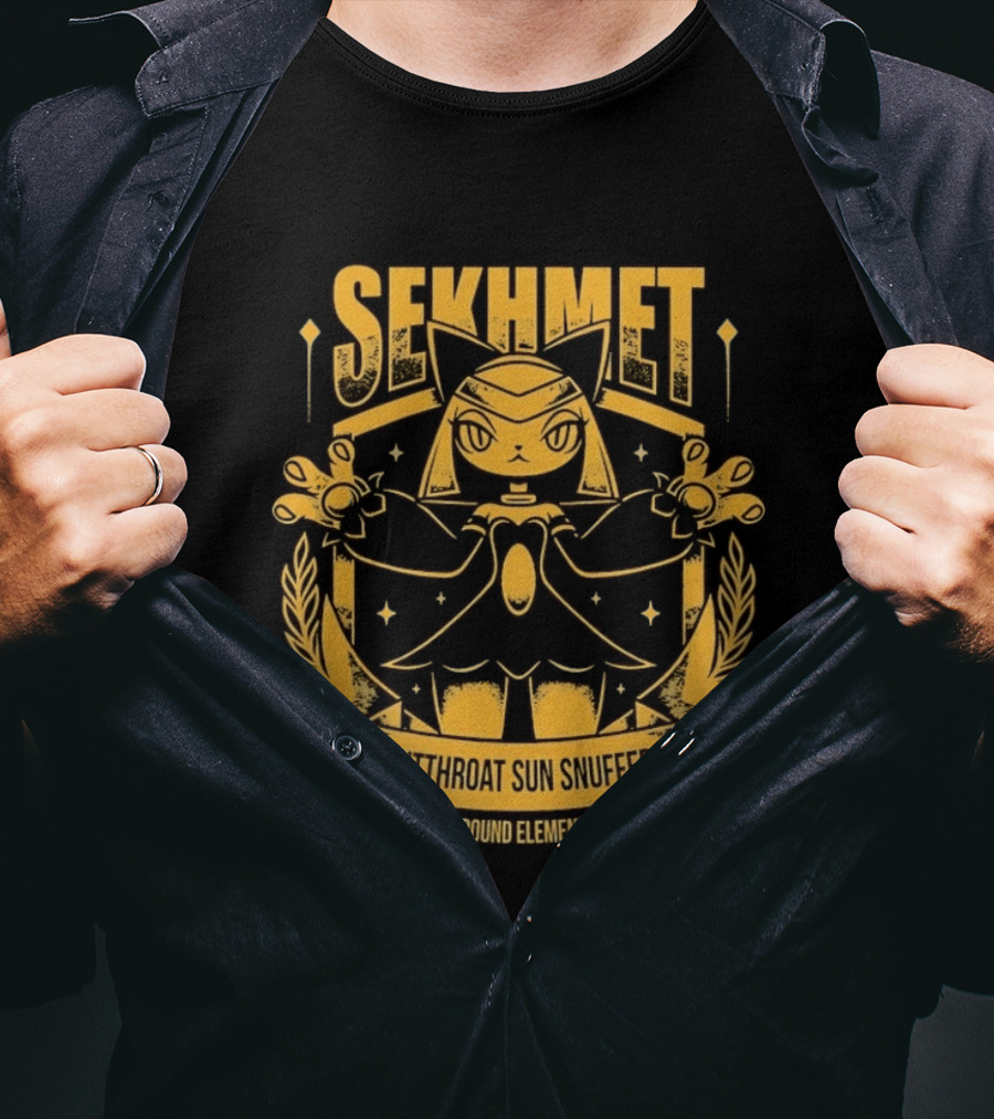 Sekhmet Cutthroat Sun Snuffer Ground Element Magic Cat Warrior T-Shirt
