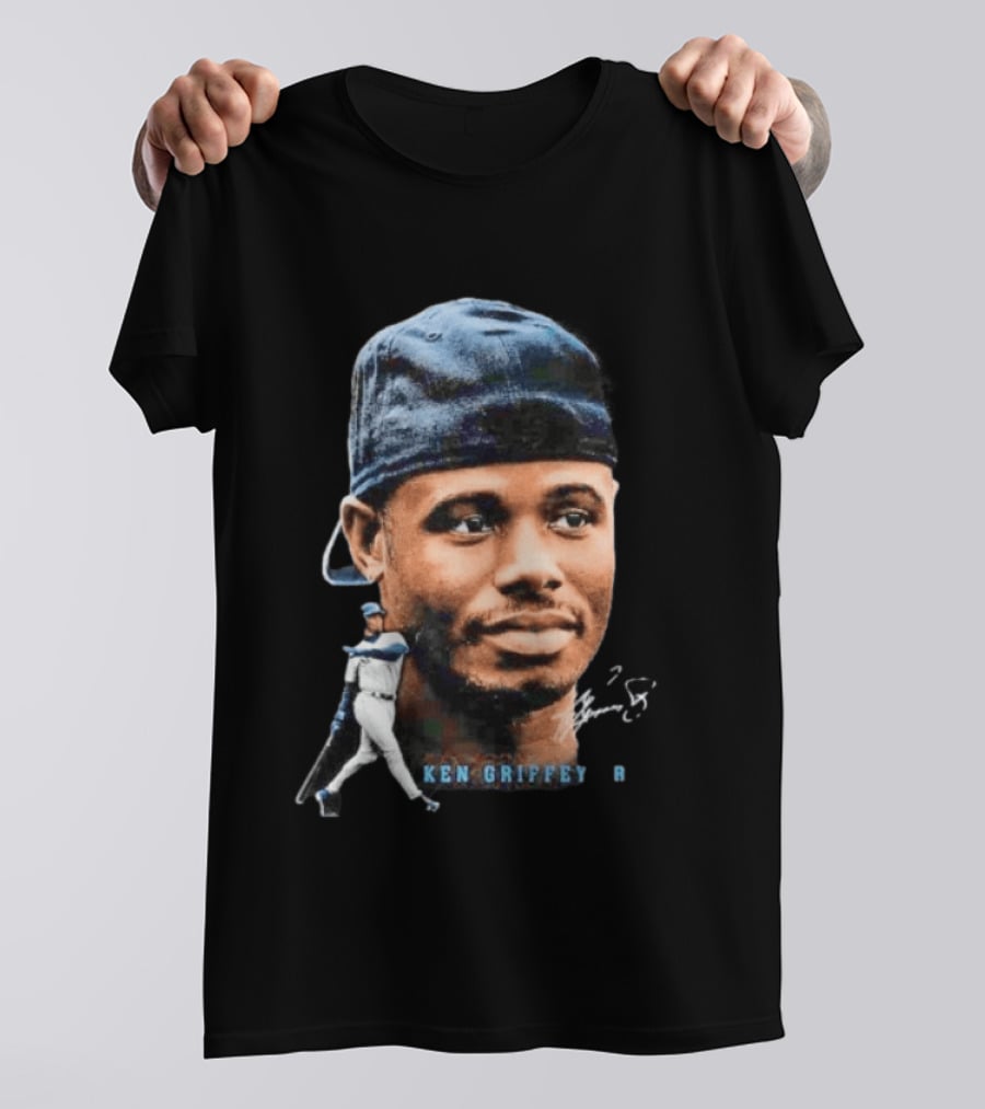 Ken Griffey Jr Seattle Mariners Portrait Signature Baseball Legend T-Shirt