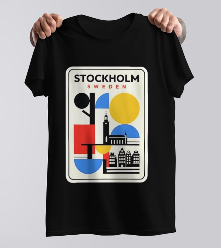 Stockholm Sweden Geometric Cityscape Travel Iconic Urban Landmark Building T-Shirt