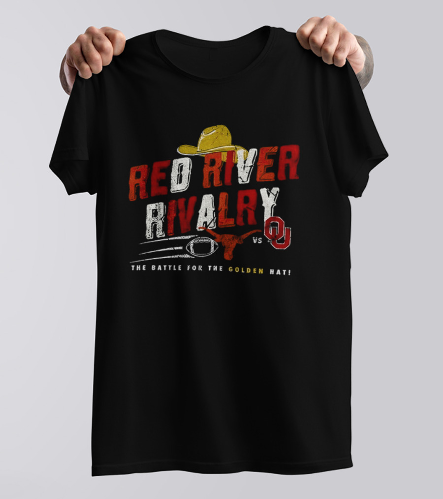 Red River Rivalry Texas Longhorns Vs Oklahoma Sooners The Battle For The Golden Hat T-Shirt