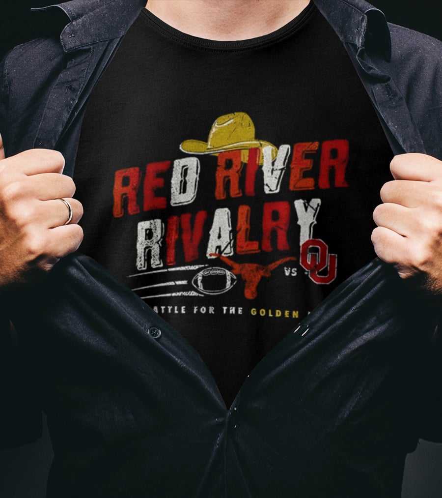 Red River Rivalry Texas Longhorns Vs Oklahoma Sooners The Battle For The Golden Hat T-Shirt