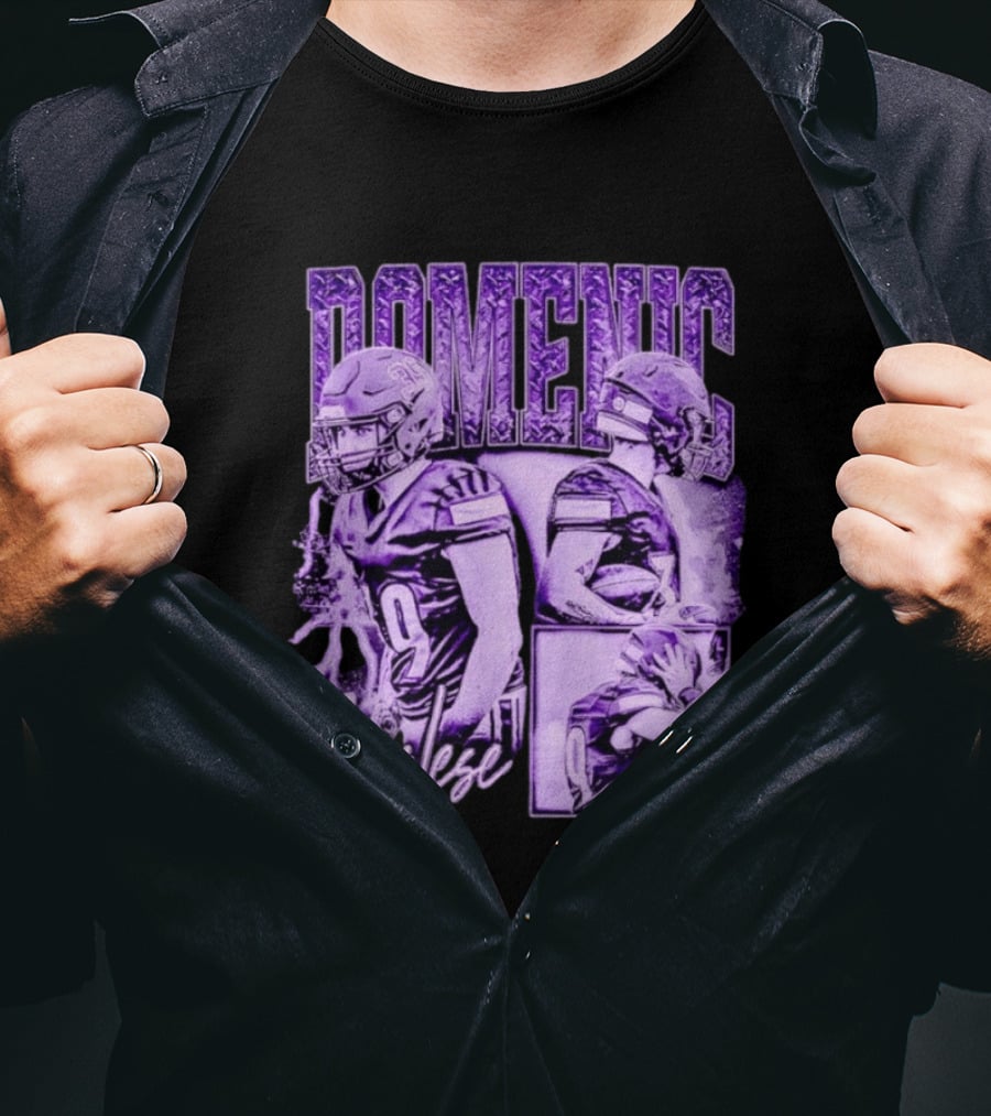 Domenic Scalese Number 9 Football Player Purple Sports Collage T-Shirt