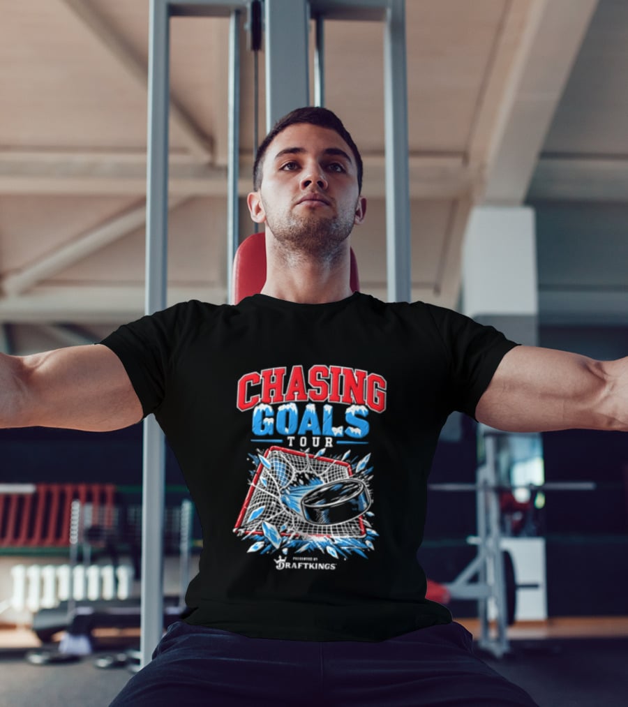 DraftKings Chasing Goals Tour Hockey Puck Crashing Into Net T-Shirt