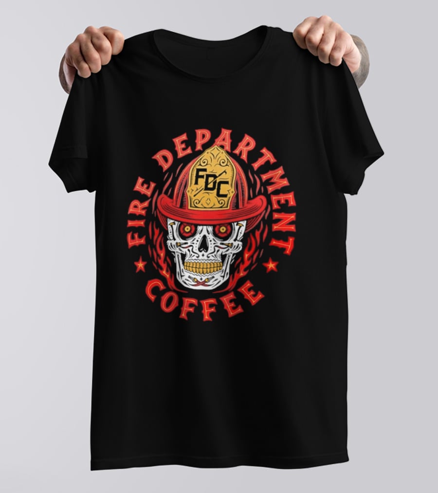 Fire Department Coffee FDC Skull Firefighter Helmet T-Shirt