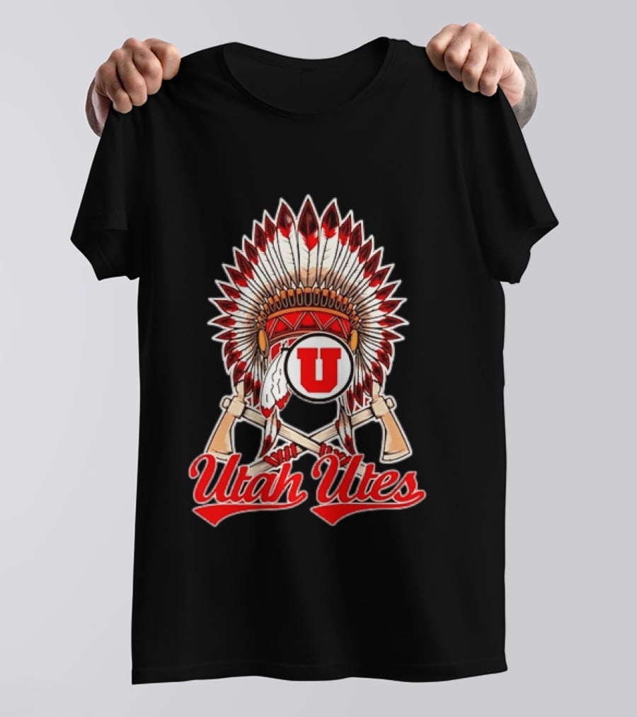 Utah Utes Headdress And Tomahawks Logo With Red And White U T-Shirt