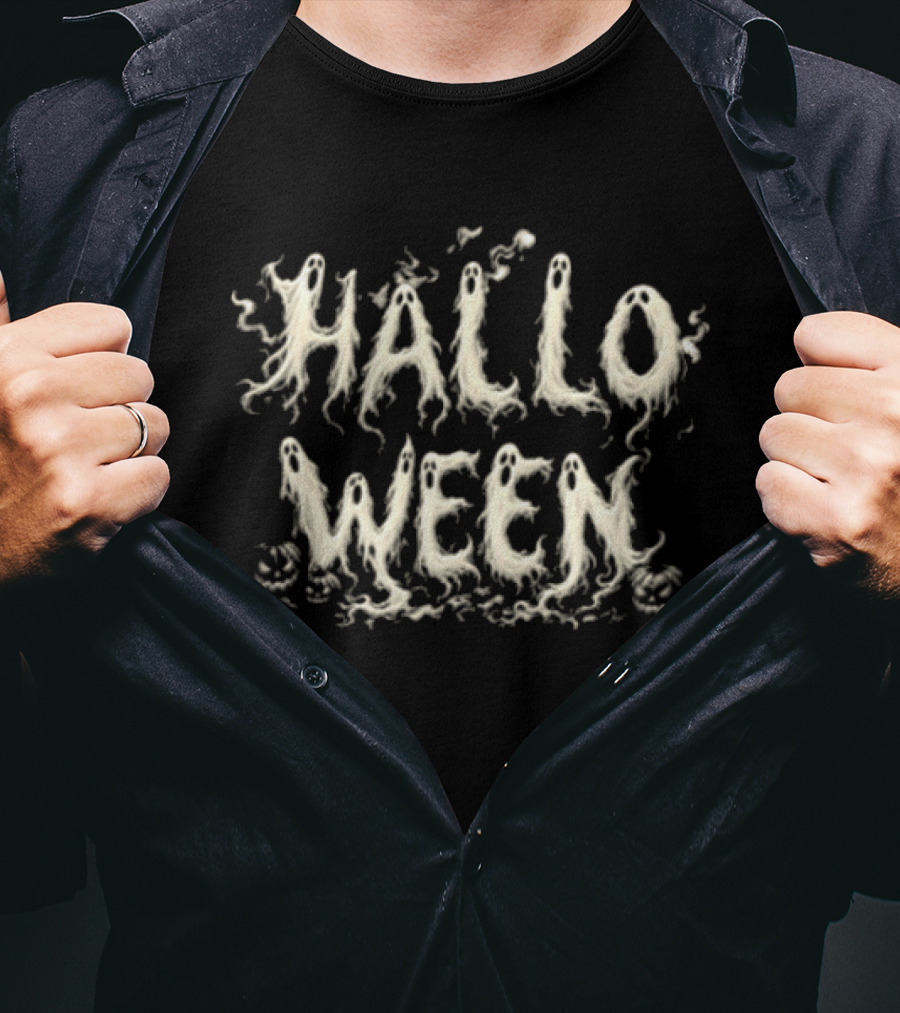 Halloween Ghostly Pumpkins Bats Dark Spooky Night T-Shirt