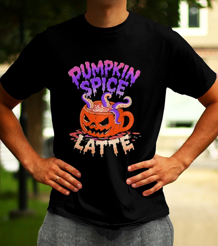 Pumpkin Spice Latte Tentacles Halloween Jack O' Lantern T-Shirt