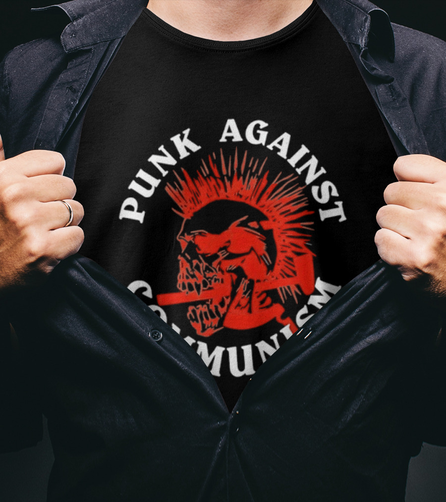 Punk Against Communism Skull Mohawk Anti Communism T-Shirt