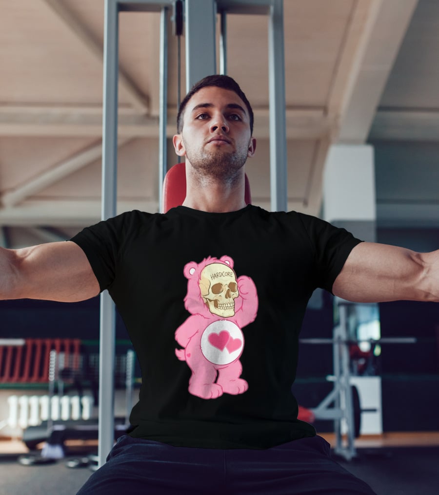 Hardcore Pink Bear Skull Goth Aesthetic With Hearts T-Shirt