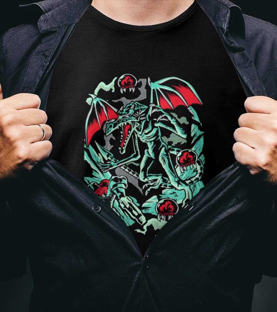 Ridley And Samus Aran Metroid Halftone Action Scene T-Shirt