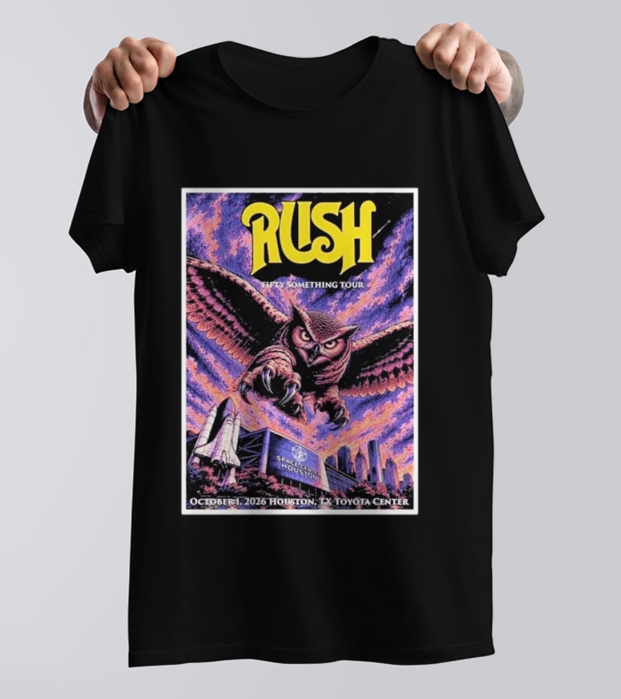 Rush Fifty Something Tour October 1 2026 Houston TX Toyota Center Owl T-Shirt
