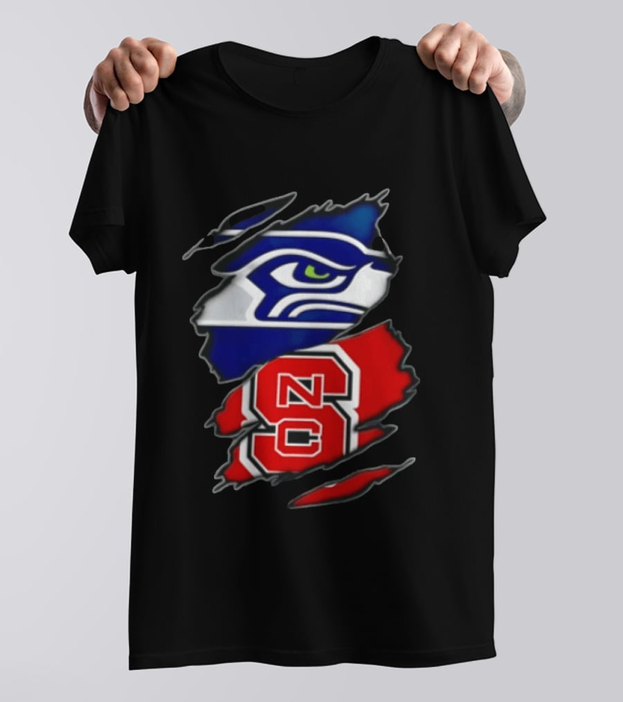 Seattle Seahawks North Carolina State Wolfpack Torn Fabric NFL NCAA Team T-Shirt
