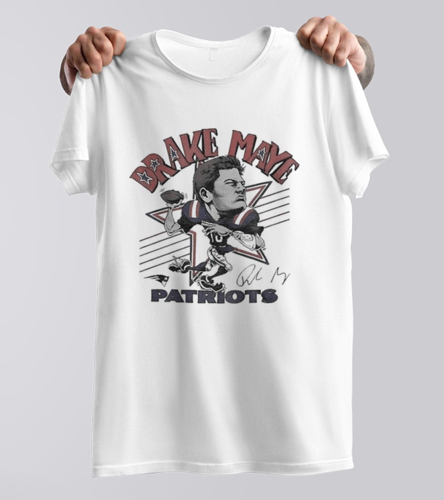Drake Maye Patriots Caricature Player Football T-Shirt
