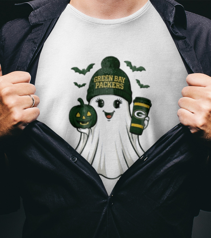 Green Bay Packers Ghost Beanie With Pumpkin And Tumbler T-Shirt