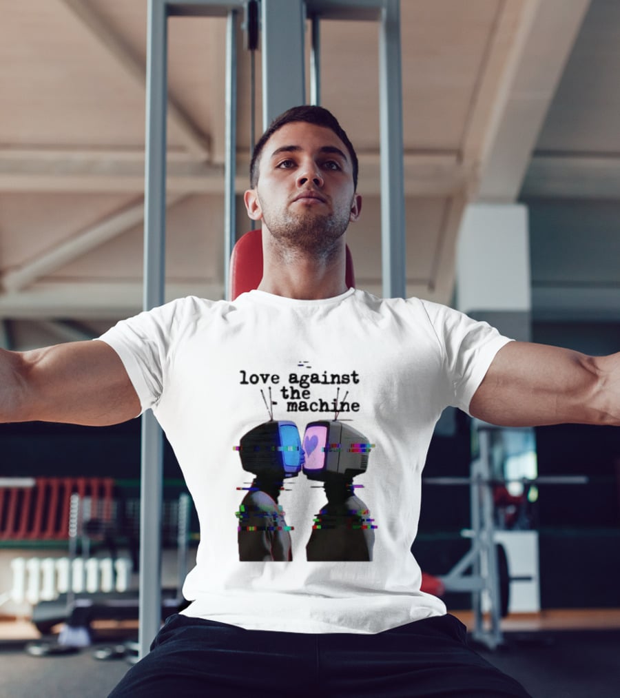Love Against The Machine Two Television Heads Kissing Glitch Heart T-Shirt