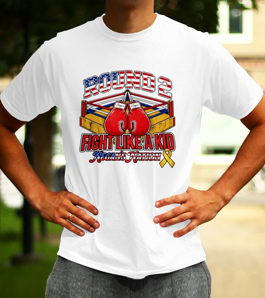 Round 2 Fight Like A Kid Negan's Nation Boxing Gloves Yellow Ribbon T-Shirt