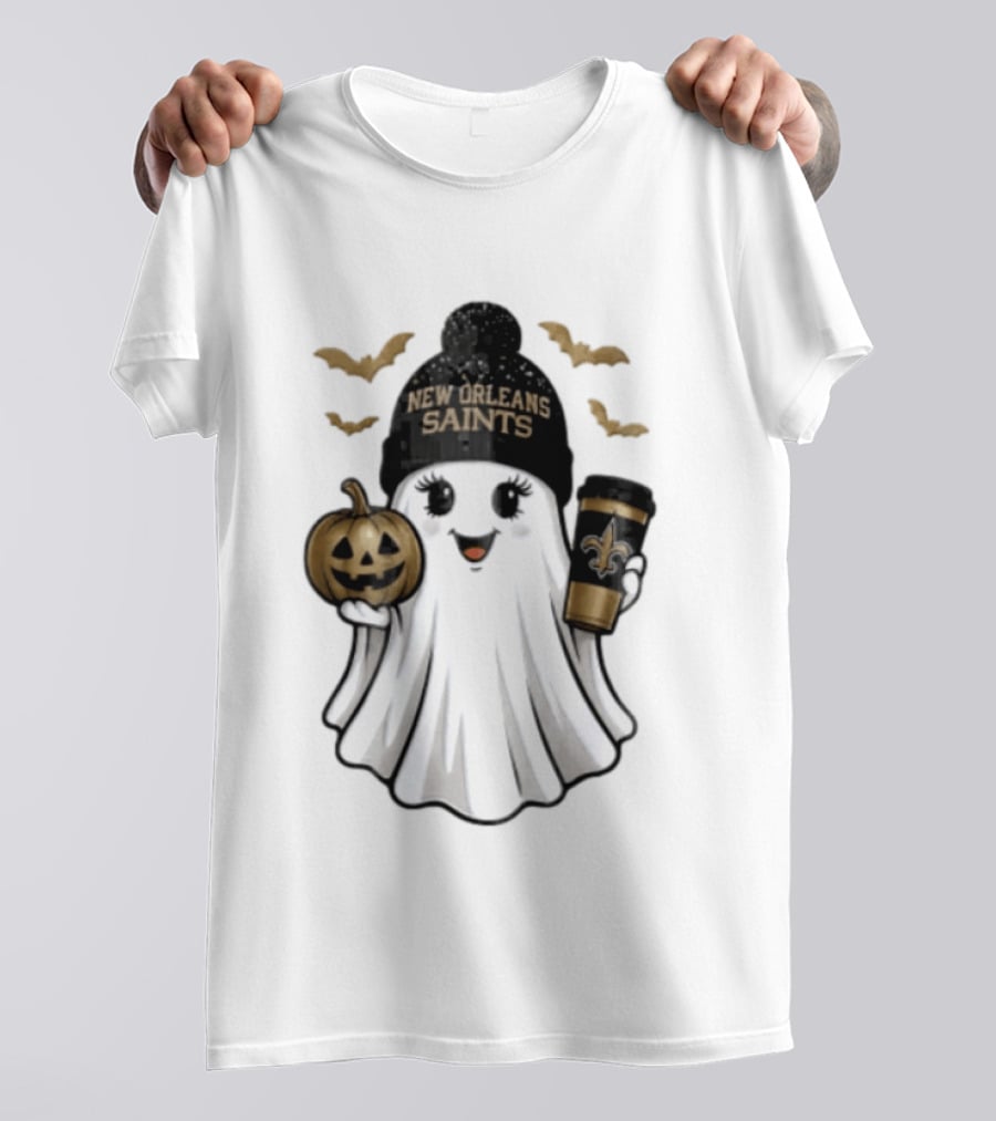 New Orleans Saints Ghost Beanie Pumpkin Coffee Halloween T-Shirt