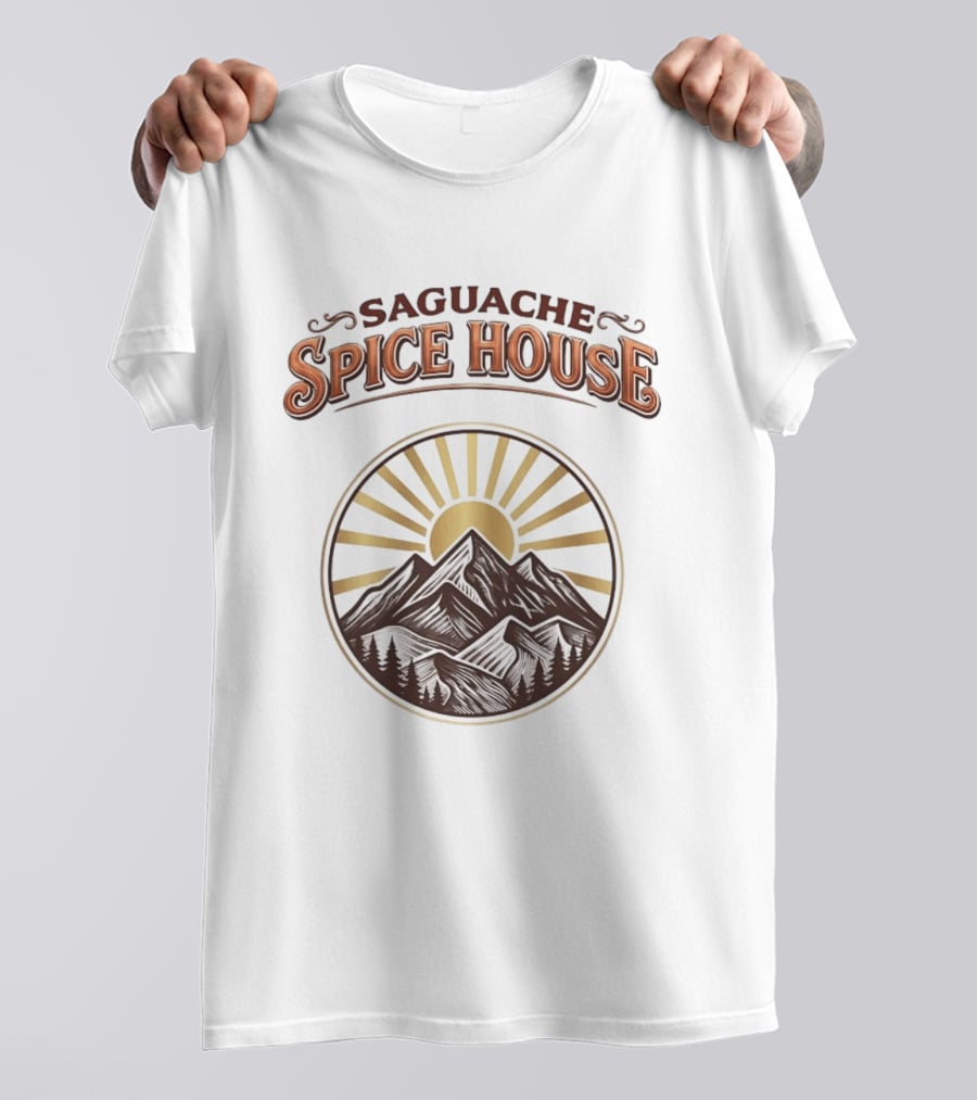 Saguache Spice House Mountain Sunburst Design Colorado T-Shirt
