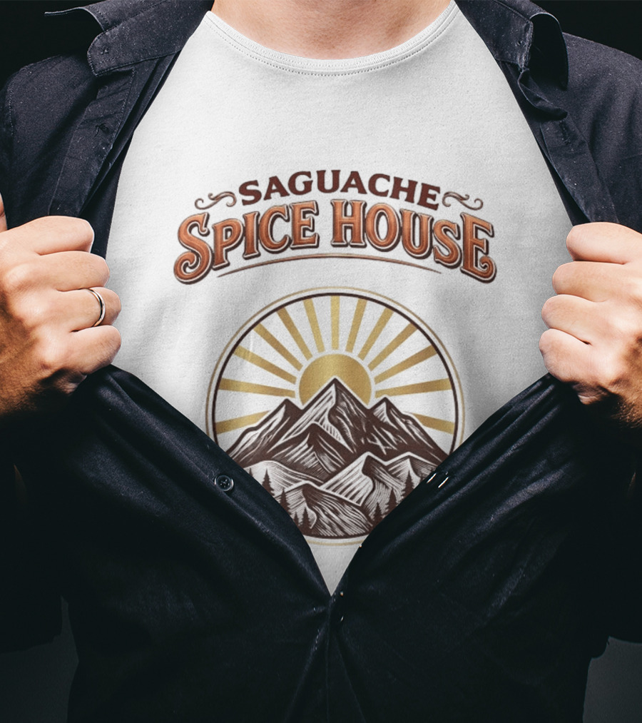 Saguache Spice House Mountain Sunburst Design Colorado T-Shirt