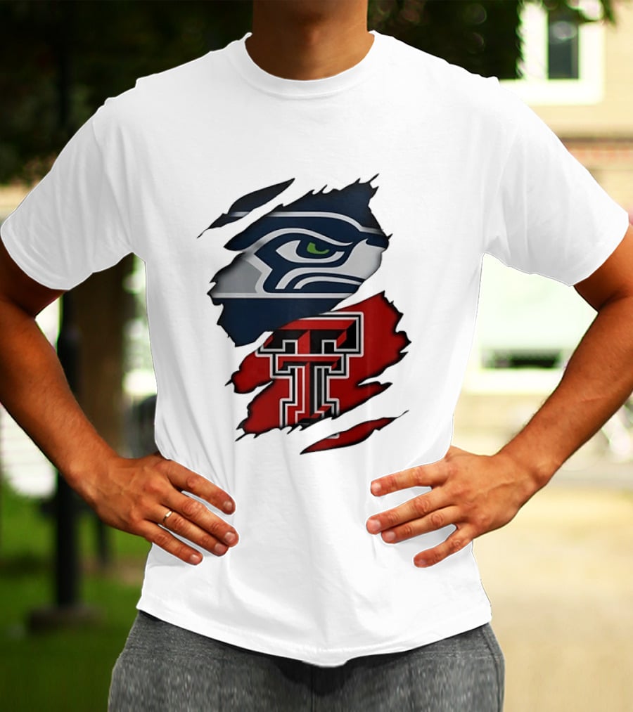 Seattle Seahawks Texas Tech Red Raiders Ripped T-Shirt