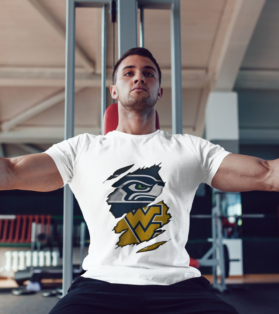 Seattle Seahawks West Virginia Mountaineers Ripped Image Combination T-Shirt