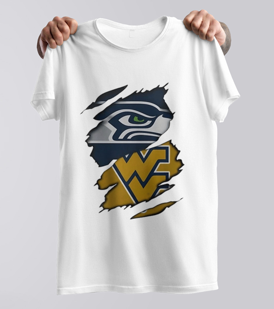 Seattle Seahawks West Virginia Mountaineers Ripped Image Combination T-Shirt