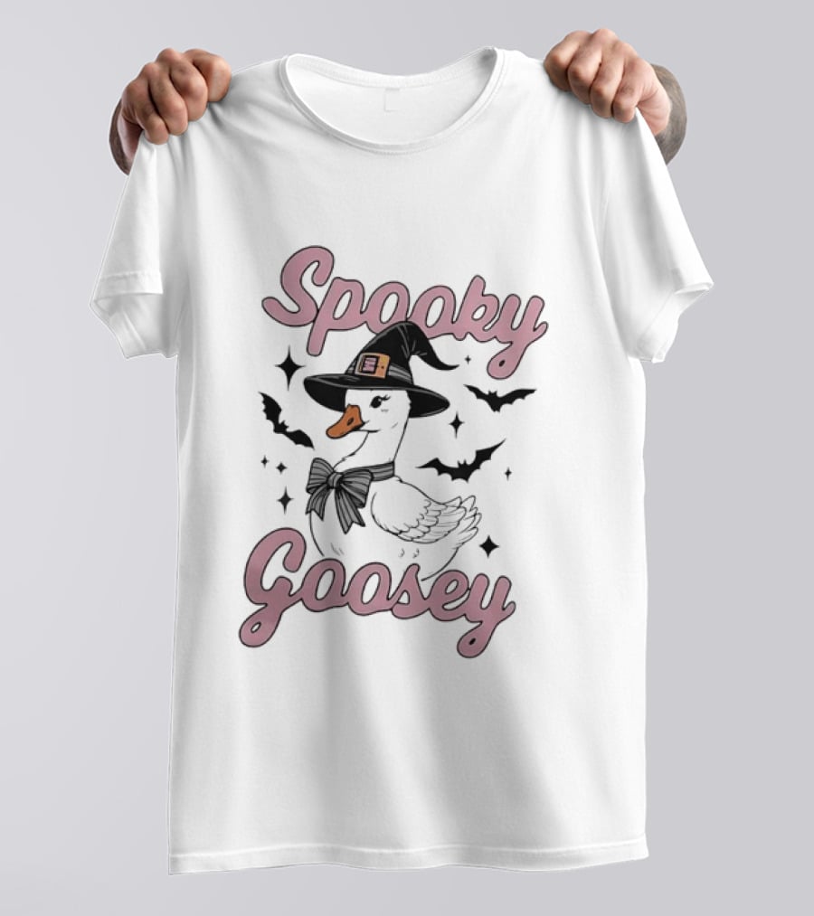 Spooky Goosey Halloween Witch Goose Bats Stars T-Shirt