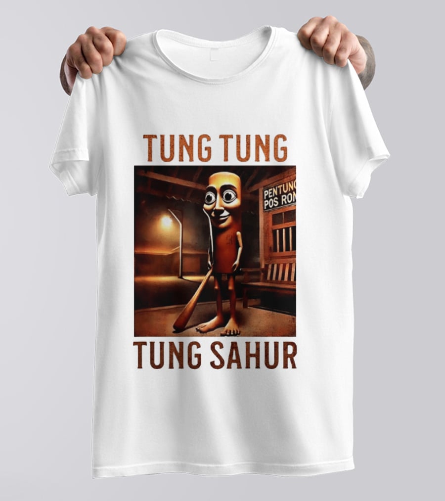 Tung Tung Tung Sahur Pentung Pos Ron Indonesian Culture Night Scene T-Shirt