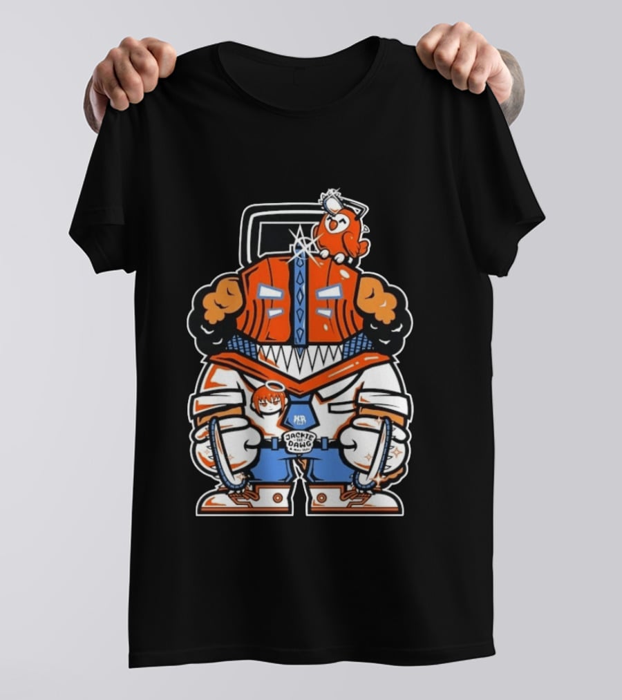 Jackie The Dawg Mau Mau Chainsaw Robot Cartoon Character With Bird T-Shirt