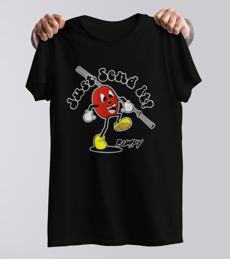 Just Send It Cartoon Weight Plate Lifting PUMPY T-Shirt