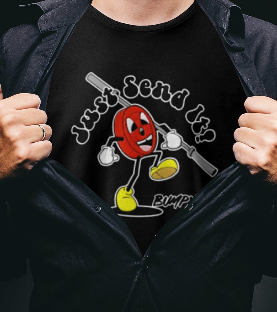 Just Send It Cartoon Weight Plate Lifting PUMPY T-Shirt