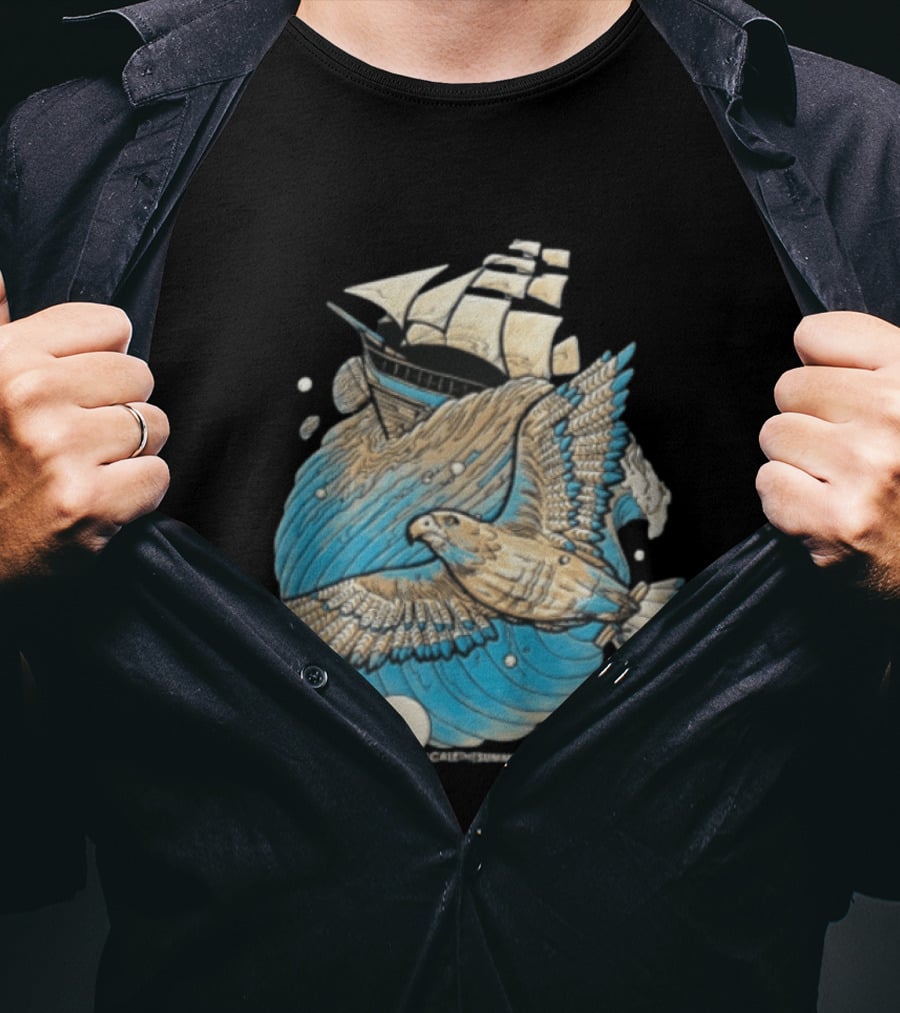 Scale The Summit Eagle Flying Over Sailing Ship Ocean Adventure T-Shirt