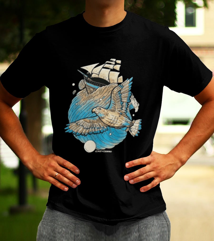 Scale The Summit Eagle Flying Over Sailing Ship Ocean Adventure T-Shirt
